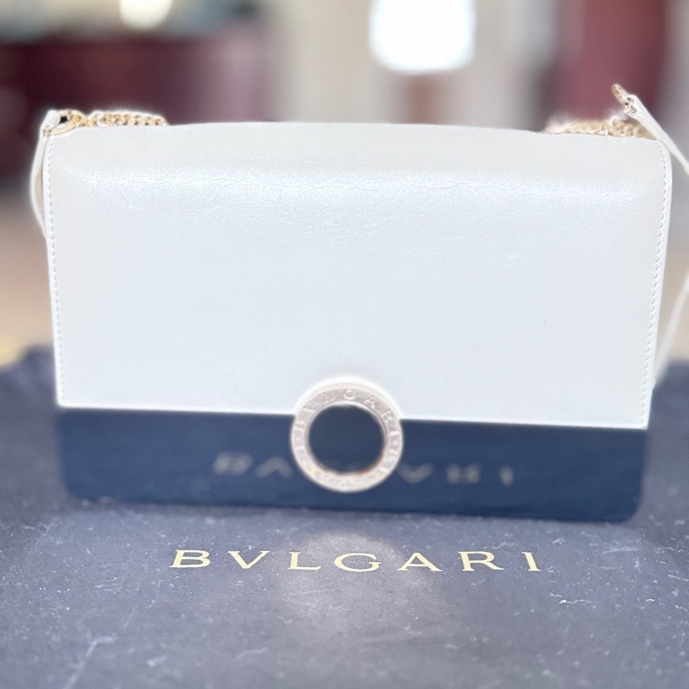 Bvlgari White and Black Bag with Gold Accents
